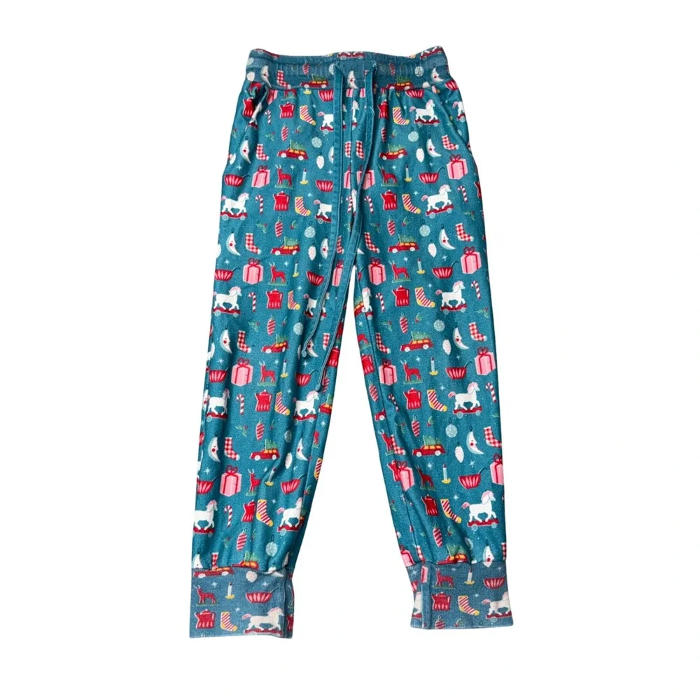 SweetHoney Pajama‎ Set Kids 4T Teal Excellent Christmas Henley Joggers